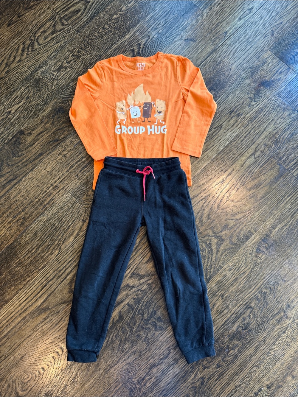 S’mores top and black sweatpants
